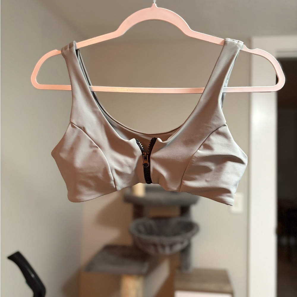 Zaful Gray Zipper Front Bikini Top